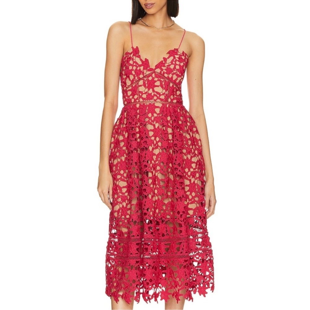 SELF-PORTRAIT Red 3D Azalea Guipure
Lace Midi Size 8